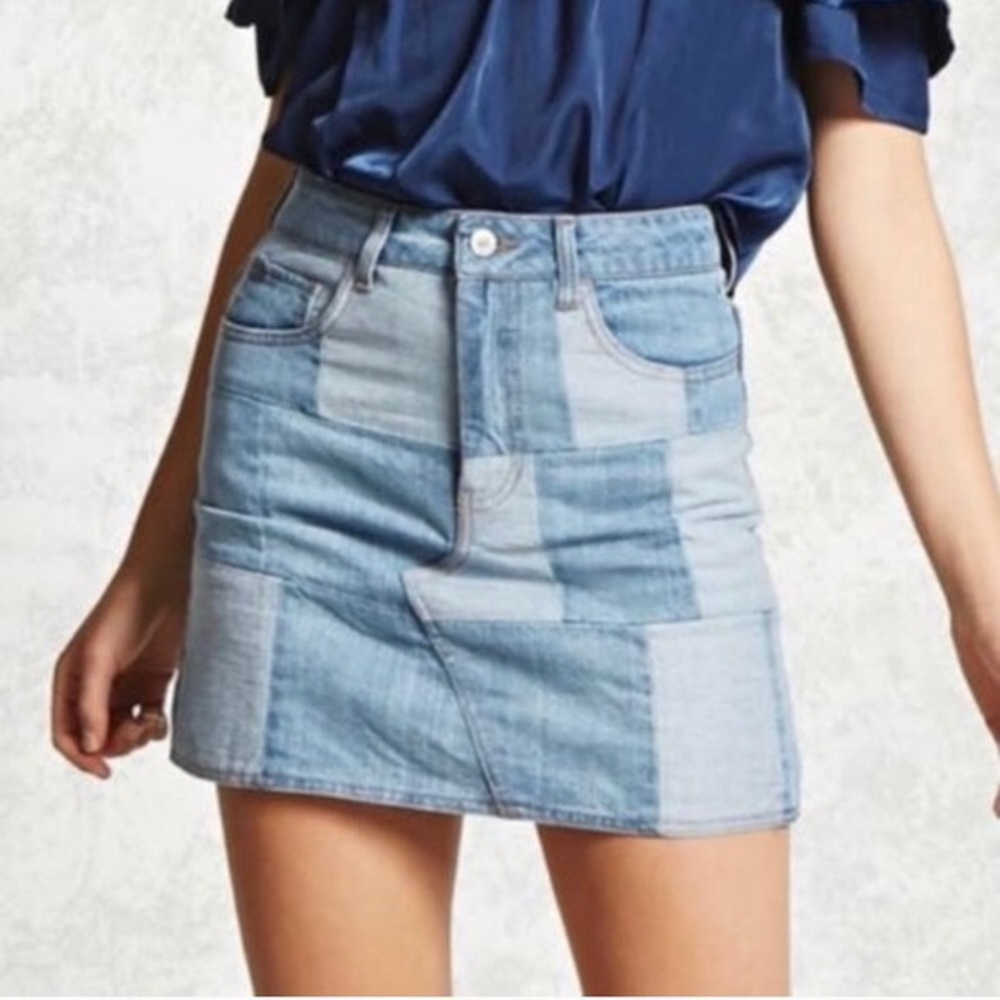Patch work jean skirt
